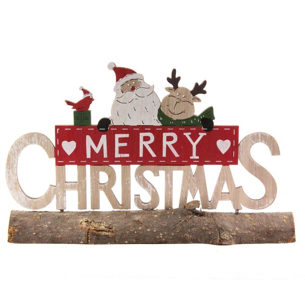 Χριστουγεννιάτικο Διακοσμητικό Κούτσουρο "Merry Christmas", με Άγιο Βασίλη (22cm)
